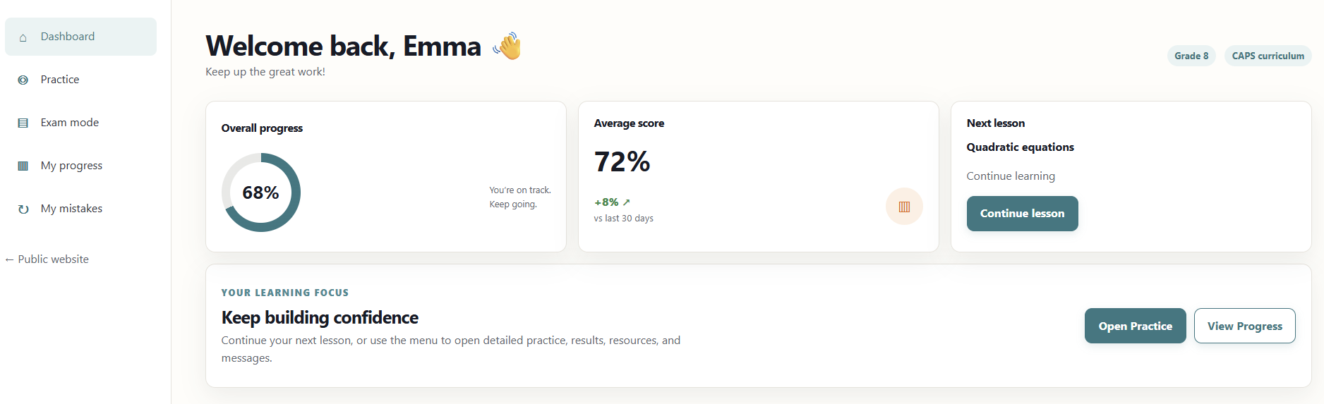 Student portal dashboard preview
